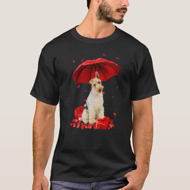 Valentines day Wire Fox Terrier Umbrella Heart Val T Shirt (Framsida)