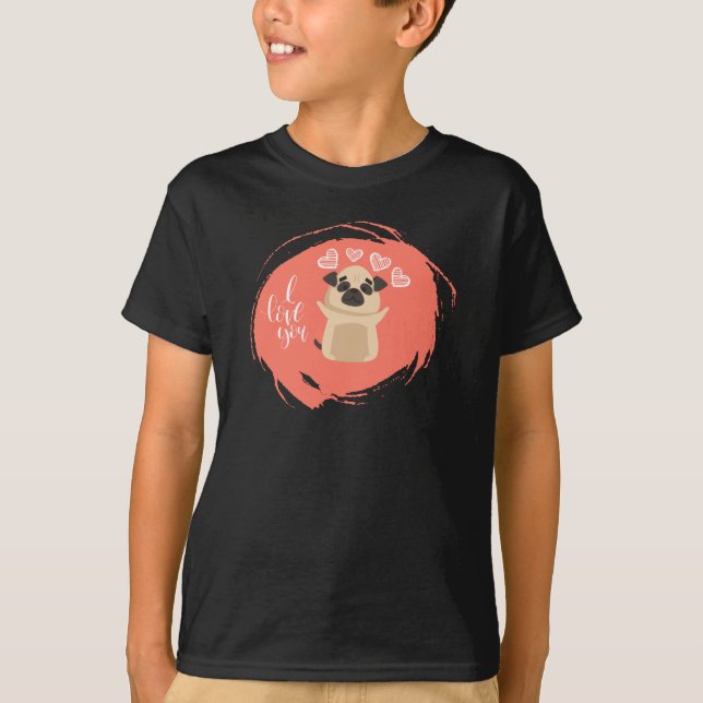 Valentine's Day with Kawaii Pug Dog T Shirt (Framsida)