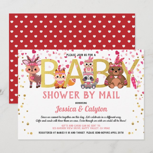 Valentines day Woodland Animal Baby Shower efter p Inbjudningar (Fram/baksida)