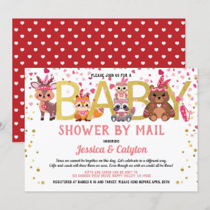 Valentines day Woodland Animal Baby Shower efter p Inbjudningar
