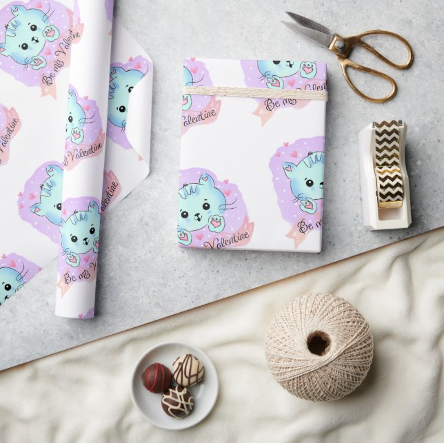 Valentine's Day Wrapping Paper Cat Kitten Love  Presentpapper (Hantverk)