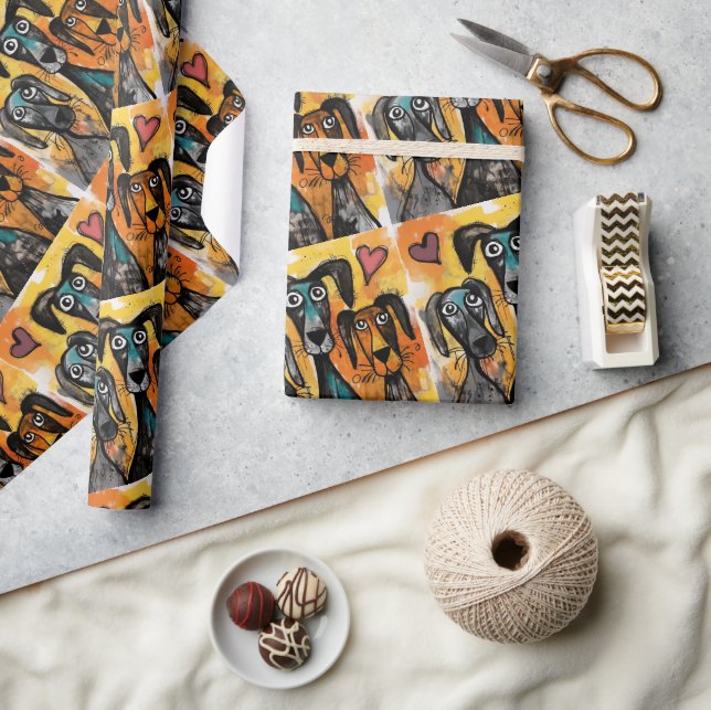 Valentine's Day Wrapping Paper Dog Red Hearts Presentpapper (Hantverk)