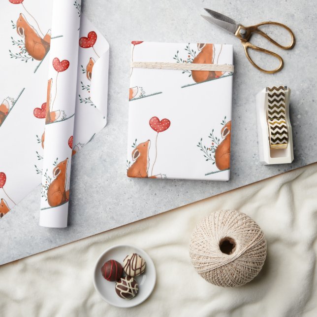Valentine's Day Wrapping Paper Foxy Love Hearts Presentpapper (Hantverk)