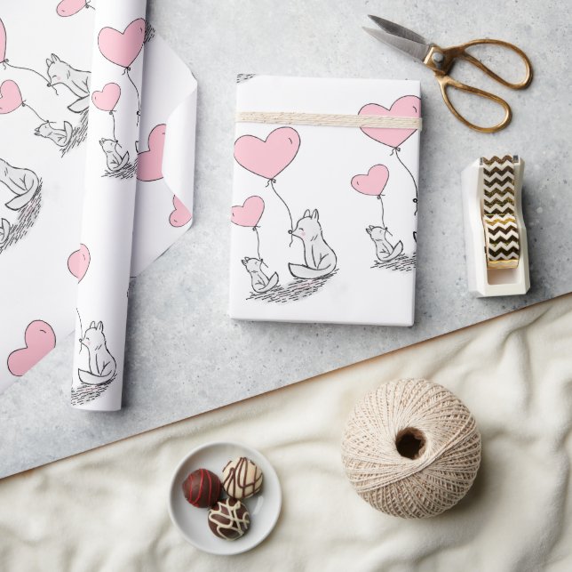 Valentine's Day Wrapping Paper Foxy Pink  Hearts Presentpapper (Hantverk)
