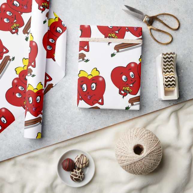 Valentine's Day Wrapping Paper Red Hearts Couple Presentpapper (Hantverk)