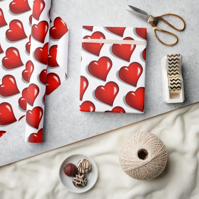 Valentine's Day Wrapping Paper Red Hearts Presentpapper (Hantverk)