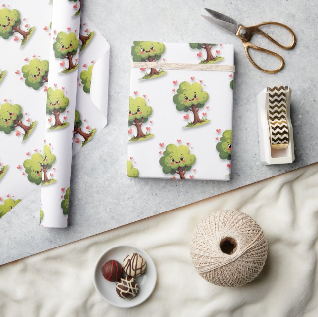 Valentine's Day Wrapping Paper Tree Red Hearts Presentpapper (Hantverk)