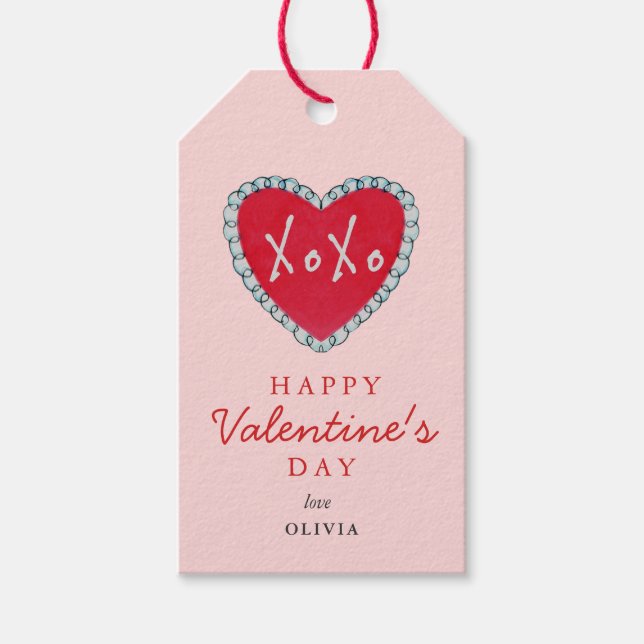 Valentines day XOXO Heart Rosa & Red Gift Märkres Presentetikett (Framsidan)