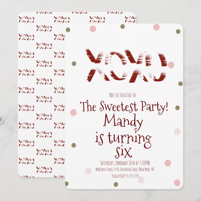 Valentines day XOXO Hugs Kisses Confetti Dot Party Inbjudningar (Fram/baksida)