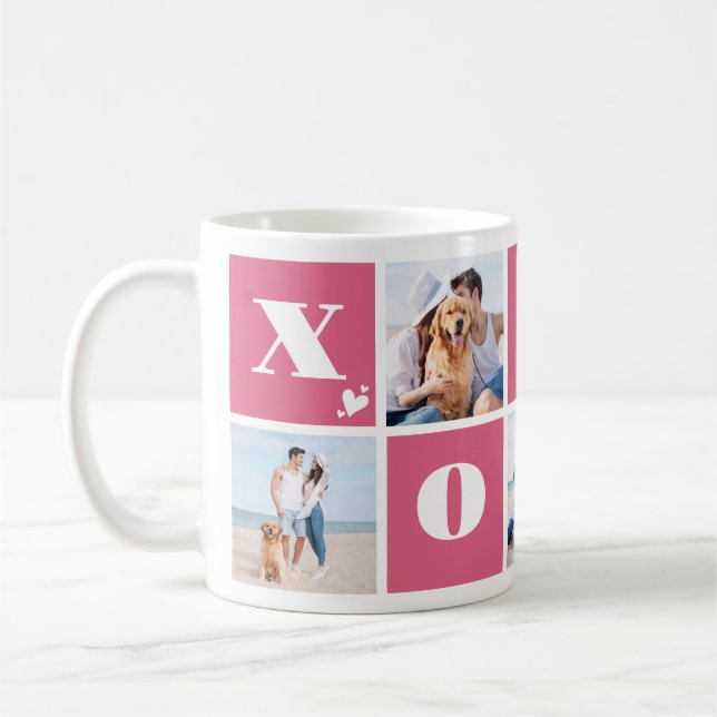 Valentines day XOXO Modern Rosa 5 Fotokollage Kaffemugg (Vänster)