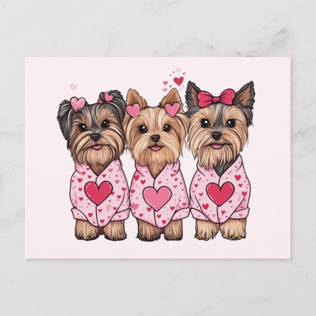Valentines day Yorkie Hundar Helg Vykort (Framsida)