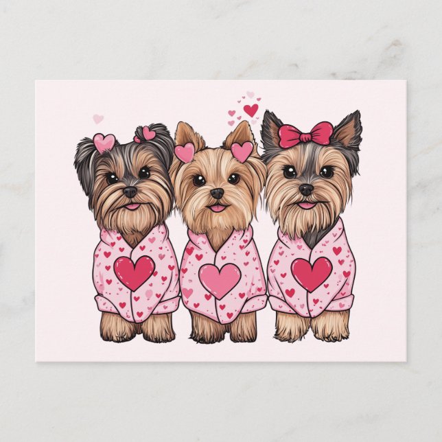 Valentines day Yorkie Hundar Vykort (Framsida)