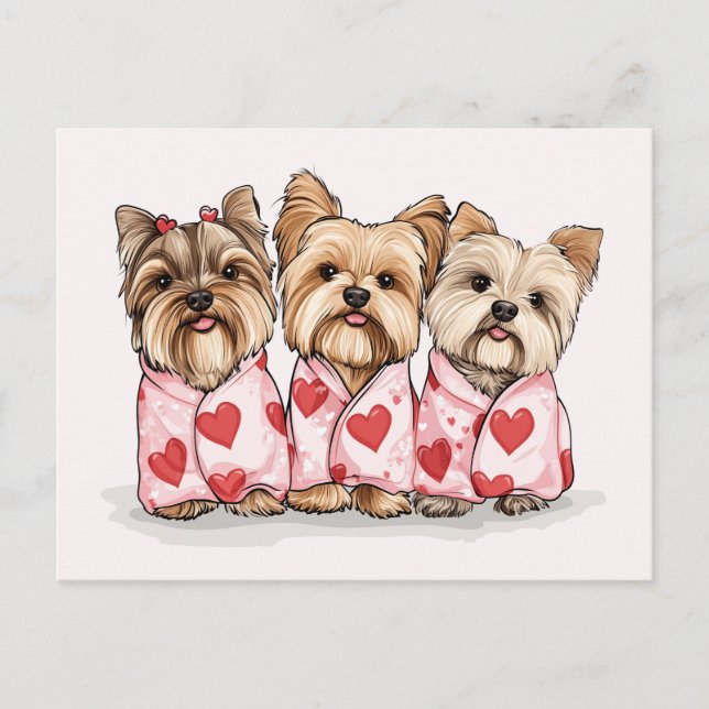 Valentines day Yorkshire Terrier Hundar Helg Vykort (Framsida)