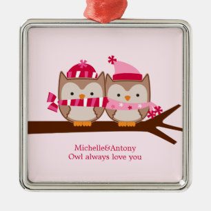Valentines dayugglor julgransprydnad metall