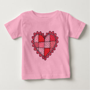 Valentine's Doodle Art Style Fals Lappteknik Hjart T Shirt