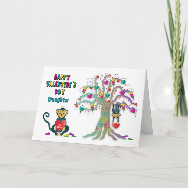 Valentines dotter Kids Monkey Heart Träd Roligt Ca Kort (Framsida)