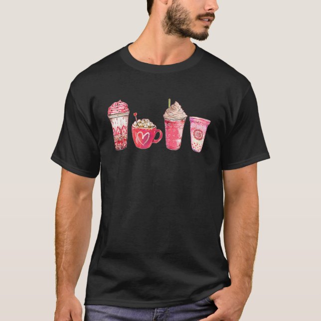 Valentines Drinking Coffee Love Heart Graphic Vale T Shirt (Framsida)