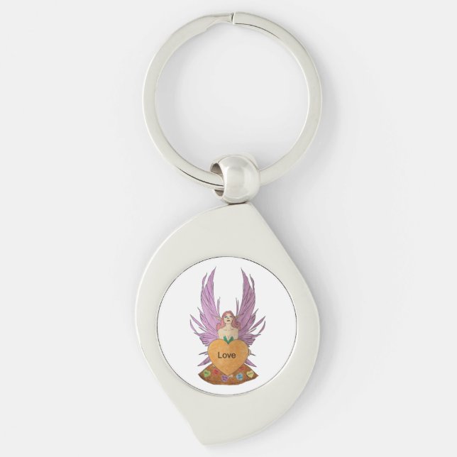 Valentines Faerie Swirl Silverfärgad Nyckelring (Framsidan)