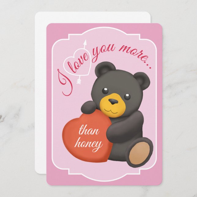 Valentines Flat Card Cute Black Bear Julkort (Fram/baksida)