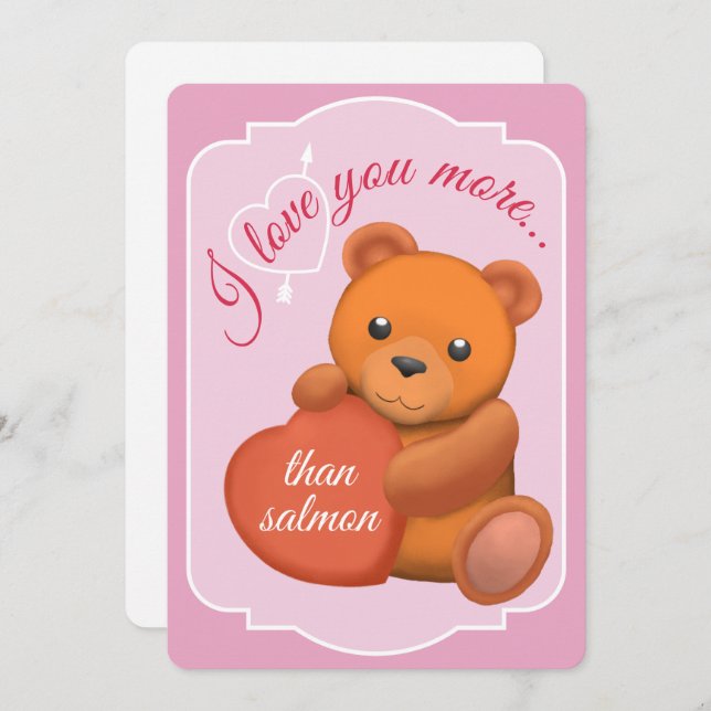 Valentines Flat Card Cute Brown Bear Julkort (Fram/baksida)