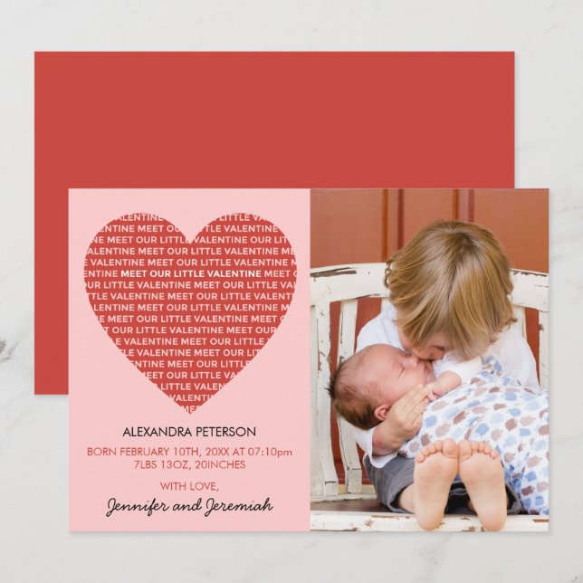 Valentines födelse ankomstkort söt modern meddelande (Fram/baksida)