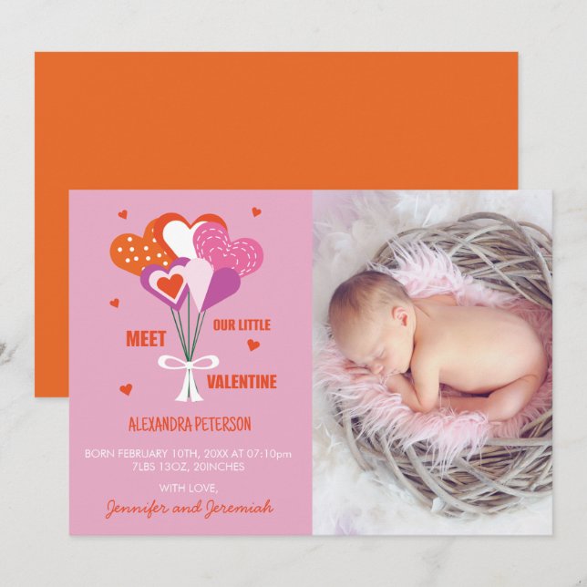 Valentines födelse tillkännagivande Söt Hjärtans B Meddelande (Fram/baksida)