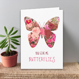 Valentine's for Her - Pink Butterfly Flower Love Kort