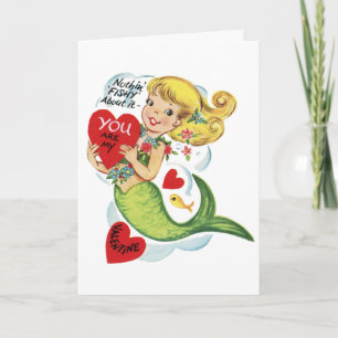 Valentines för Retro Cute-Sjöjungfru Helgkort