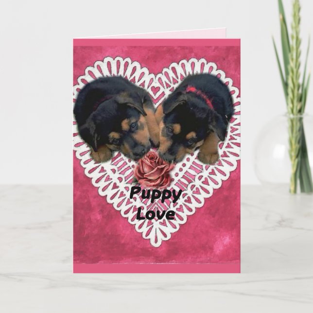 Valentines för Rottweiler valpkärlek Helgkort (Framsida)