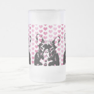 Valentines - fransk bulldoggSilhouette Frostat Ölglas