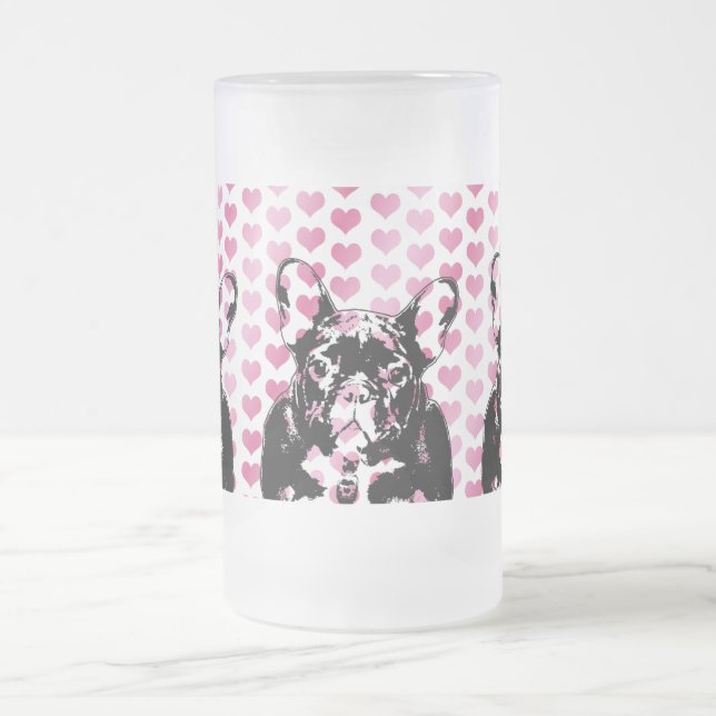 Valentines - fransk bulldoggSilhouette Frostat Ölglas (Center)