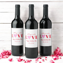 Valentines Galentine Red Kärlek Heart Vinflaska Etikett