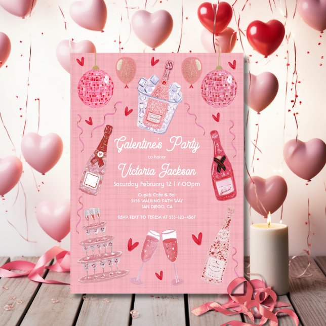 Valentine's Galentine's Day Champagne Party Pink Inbjudningar (Skapare uppladdad)