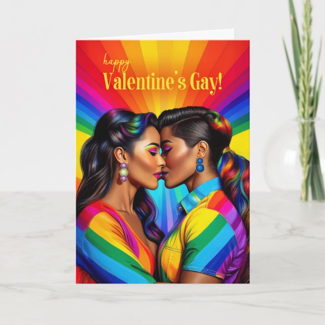 Valentines Gay Latin American Lesbisk Rainbow Helgkort (Framsida)