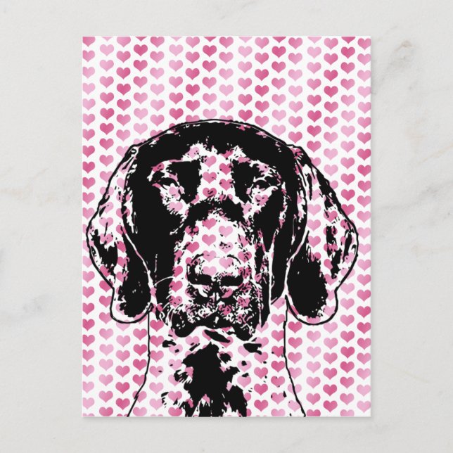 Valentines German Shorthair Pointer Hund Silhouett Helg Vykort (Framsida)