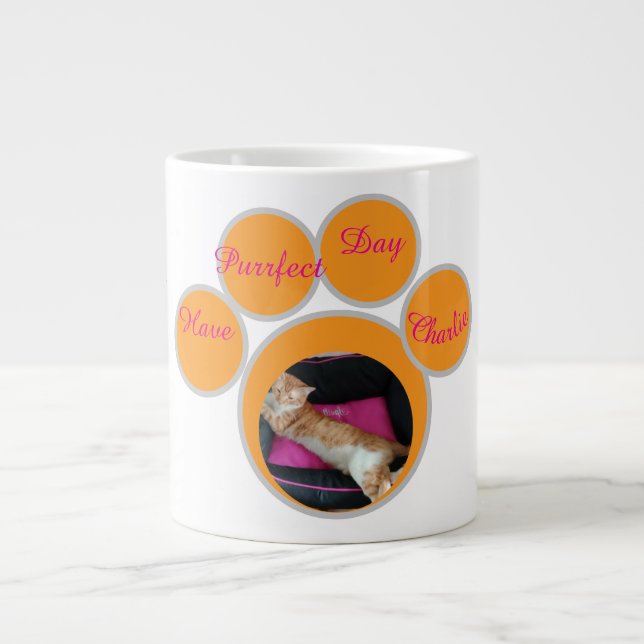 Valentine's Ginger Cat Pawprint Photo Jumbo Mugg (Framsidan)
