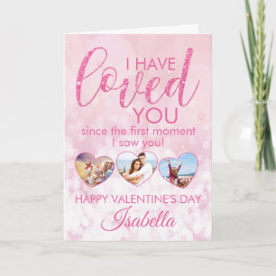 Valentines Girly Rosa Glitter Photo Collage Kort