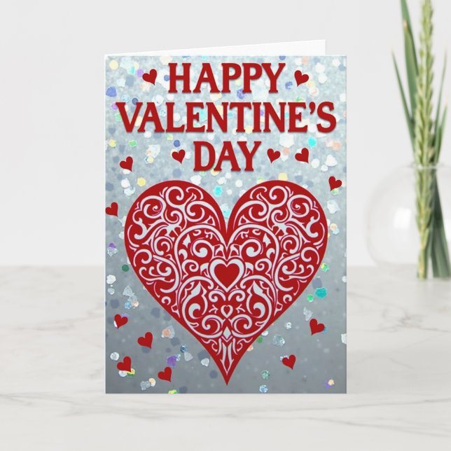 Valentines Glitter Scroll Hjärtkort Kort (Framsida)