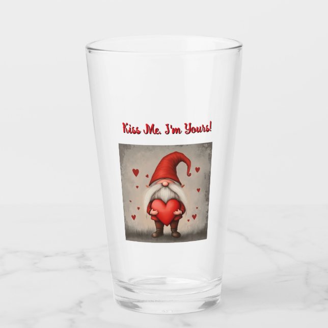 Valentines Gnome "Kiss Me". Glass Kopp (Framsida)