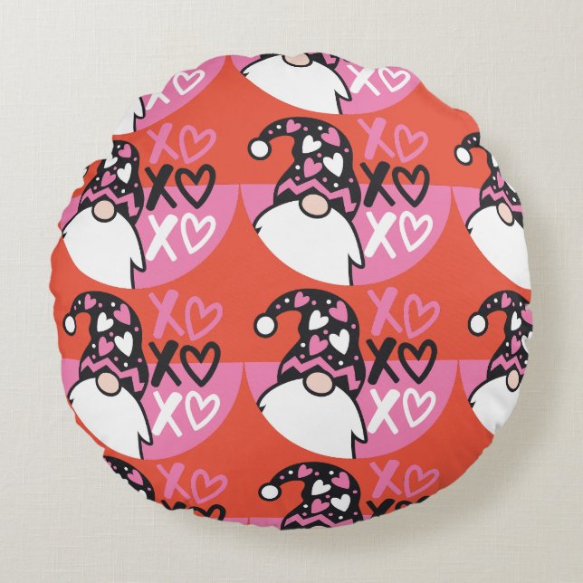 Valentines Gnome Rund Kudde (Framsidan)