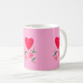 Valentines Heart och rosa Mandevilla-blomma Kaffemugg