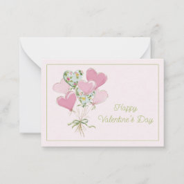Valentine's Heart Pink and Green Heart Balloons Anteckningskort