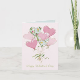 Valentine's Heart Pink and Green Heart Balloons Anteckningskort