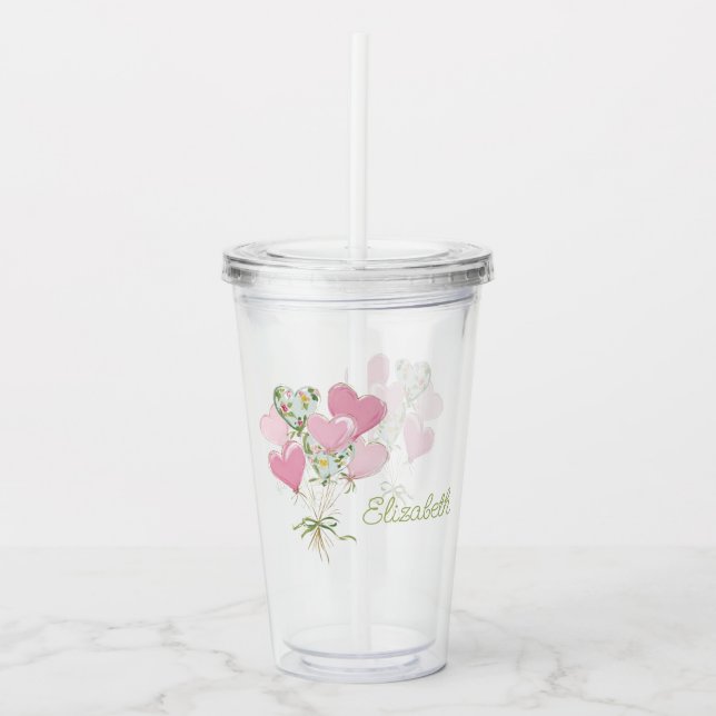 Valentine's Heart Pink and Green Heart Balloons Take Away Mugg (Framsida)