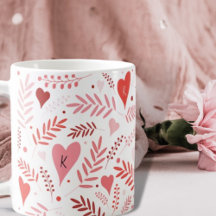 Valentines Heart Rosa Red Snyggt Mönster Monogram