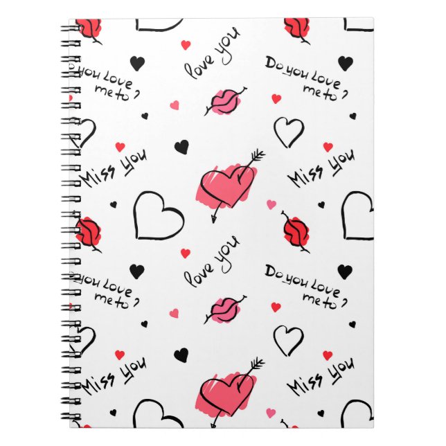 Valentines Hearts Arrow Seamless Anteckningsbok (Framsidan)