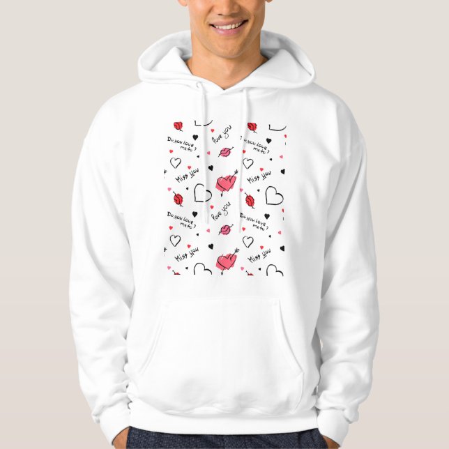Valentines Hearts Arrow Seamless Hoodie (Framsida)
