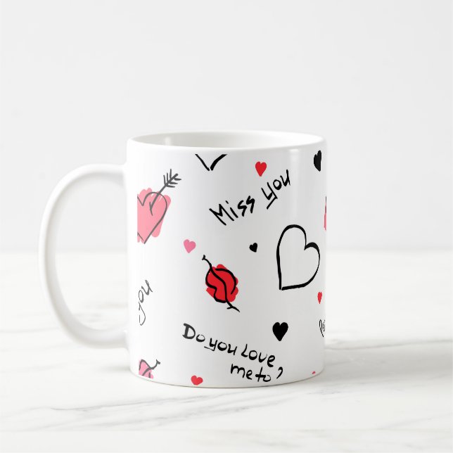 Valentines Hearts Arrow Seamless Kaffemugg (Vänster)