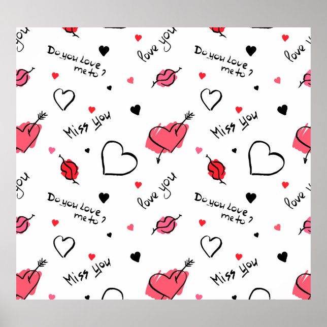 Valentines Hearts Arrow Seamless Poster (Framsidan)
