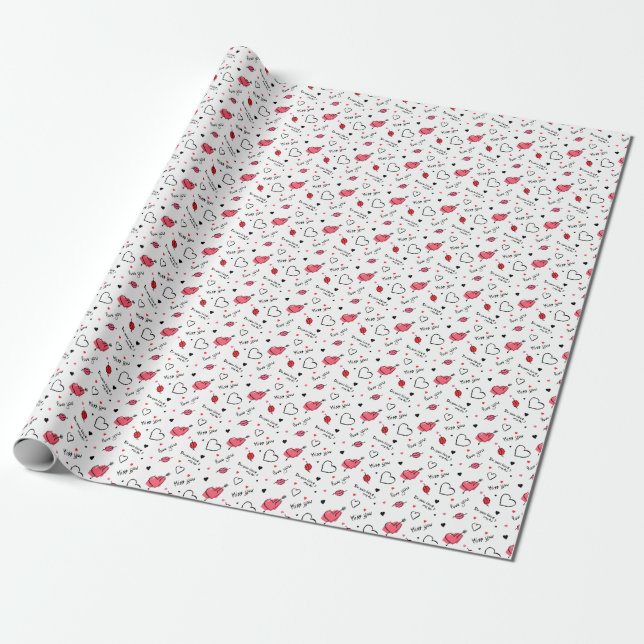 Valentines Hearts Arrow Seamless Presentpapper (Utrullad)